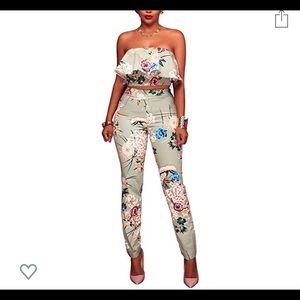 Women Strapless Floral Print Bodycon Jumpsuit Set